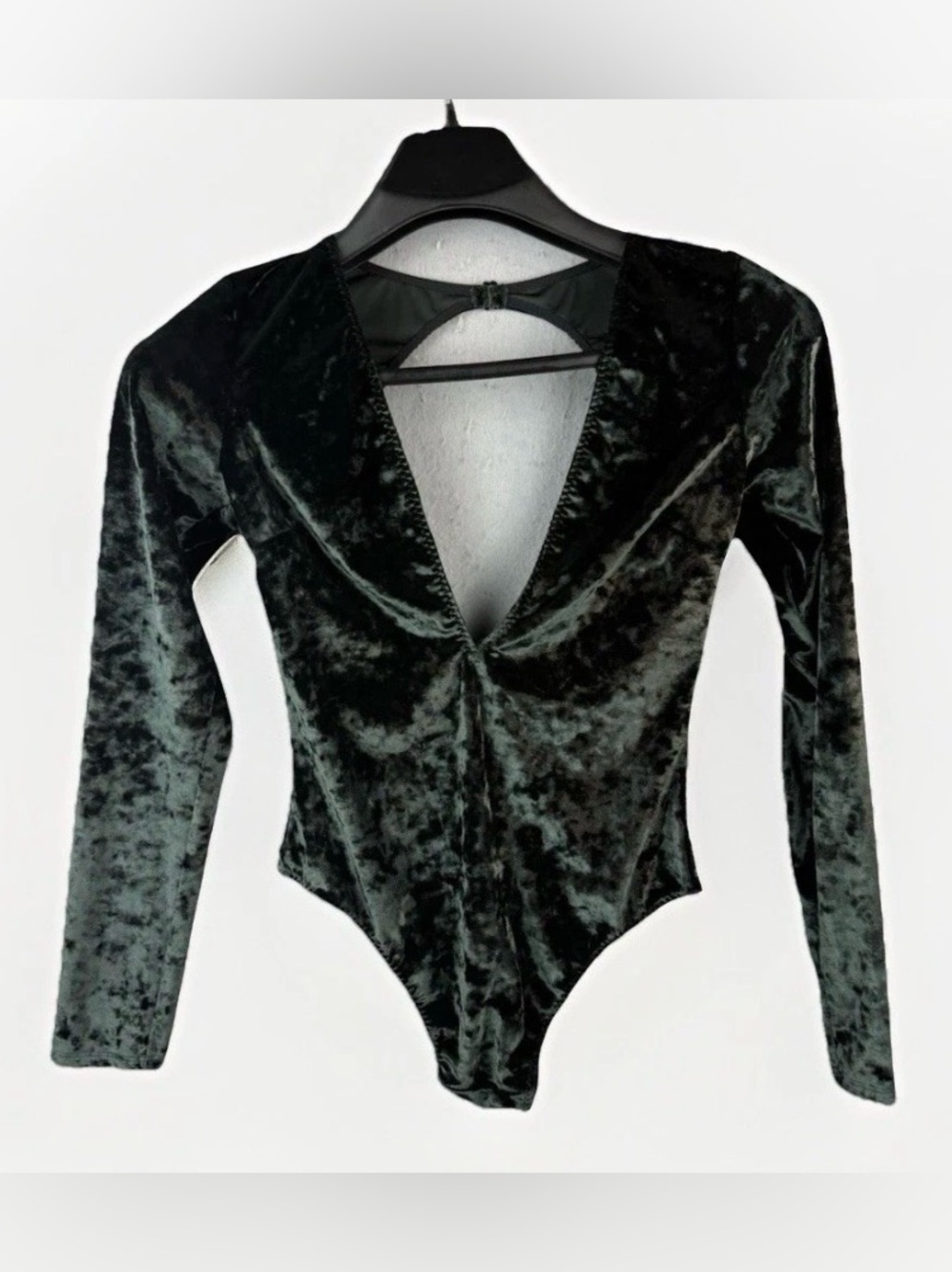 Victoria's Secret Deep Green Crushed Velvet V-Neck Bodysuit